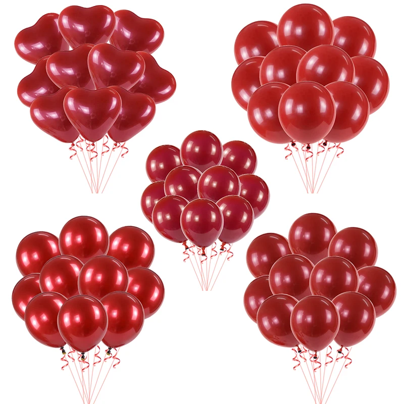 

5/10/12inch Ruby Red Balloons Pomegranate Red Heart Helium Air Globos Wedding Marriage Room Decoration Party Supplies 10pcs