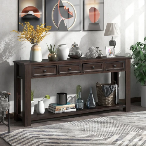 

Console Table for Entryway Hallway Sofa Table with Storage Drawers and Bottom Shelf