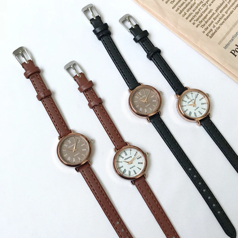 

Retro Brown Women Watches Qualities Small Ladies Wristwatches Vintage Leather Bracelet Watch Fashion Brand Female Quartz Clock