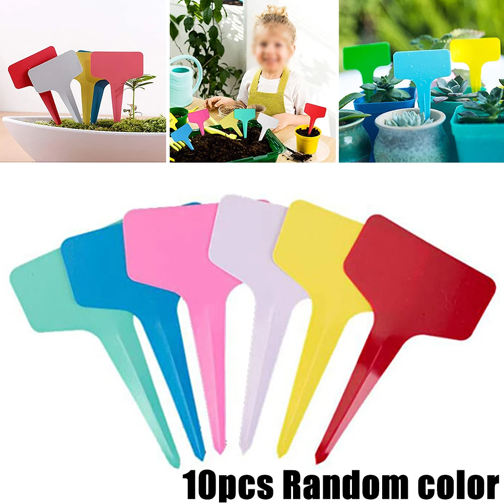 

10pcs Plastic Plant Labels T-Shape Gardening Tags Waterproof Re-Usable Markers Record Plate Flower Vegetables Potted Sign Stakes