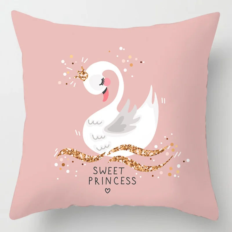 

2023 Pink Flamingo Series Pillow Cover Linen Feather Print Velvet Cushion Cover 45X45 Home Decoration Bedroom Living Room J1918