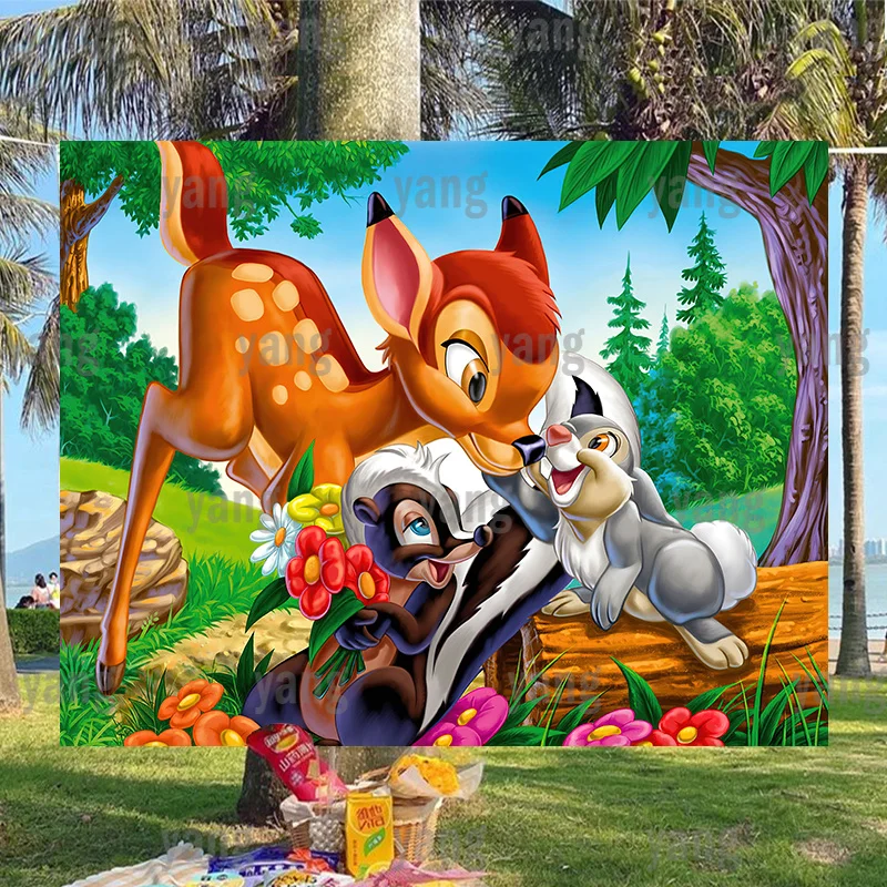 

Фон для фотосъемки с изображением оленя и кроликов на заказ