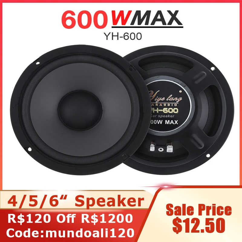 1pc/2pcs 4/5/6 Inch 400/500/600W 2 Way Car HiFi Coaxial Speaker Vehicle Door Auto Audio Music Stereo Player Loudspeakers for Car