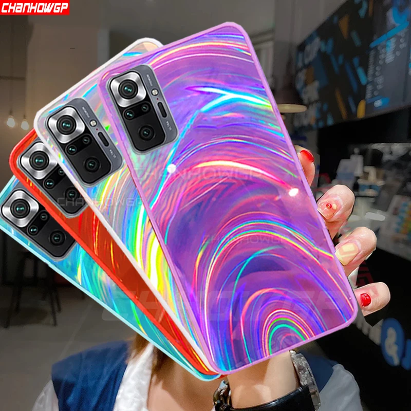 3D радужный Блестящий лазерный чехол для Xiaomi Redmi Note 10 Pro 10S 9S 9 8 9T 9A 9AT 9C Poco M3 X3 NFC