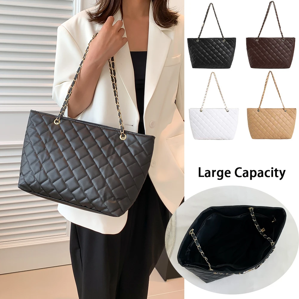 

PU Leather Women Shoulder Bag Lattice Pattern Quilted Handbag Large Capacity Tote Bags Simple Solid Shopper Bag Crossbody Bags