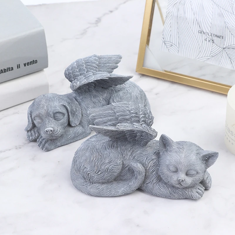 

1pcs Angel Pet Statue Super Cute Sleeping Dog/Cat In Angel's Wing Resin Garden Ornament Pet Statue of Angel Home Decor