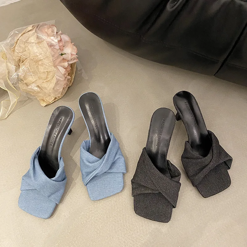 

Туфли женские без задника, квадратный носок, уличные шлепанцы, без каблука, тонкие сандалии, резина, базовые римские скандалы, лето 2023