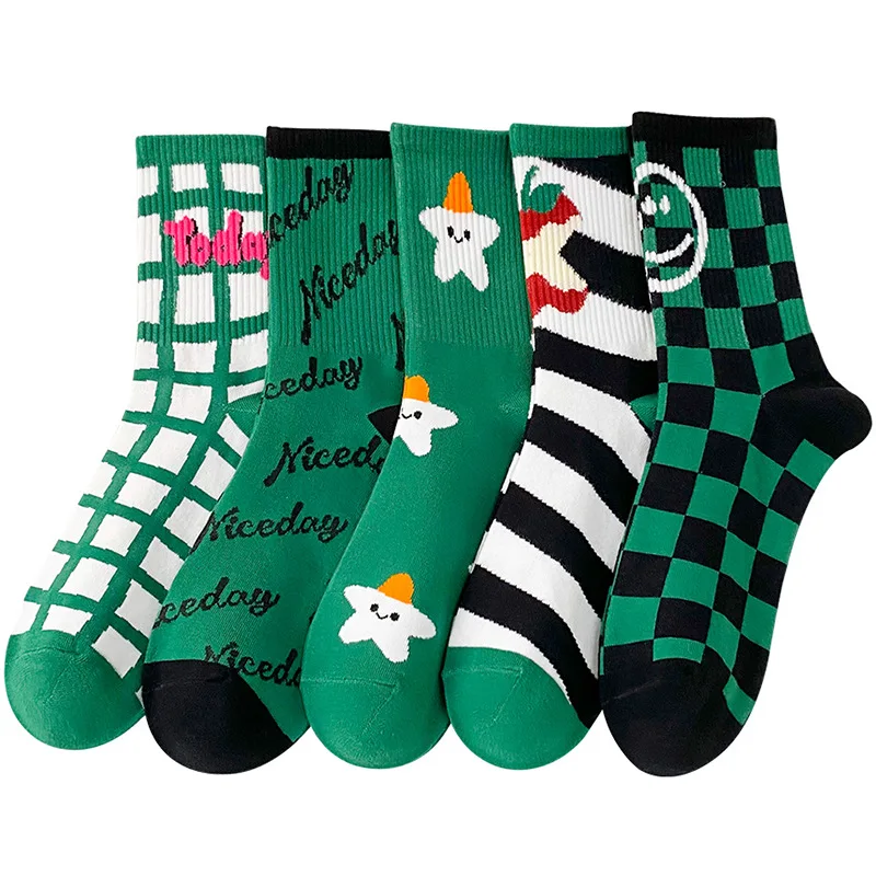 

Носки женские в шахматную клетку, хлопок, в стиле хип-хоп, с геометрическим узором, в клетку, со смайликом, уличная одежда, синие короткие для ...