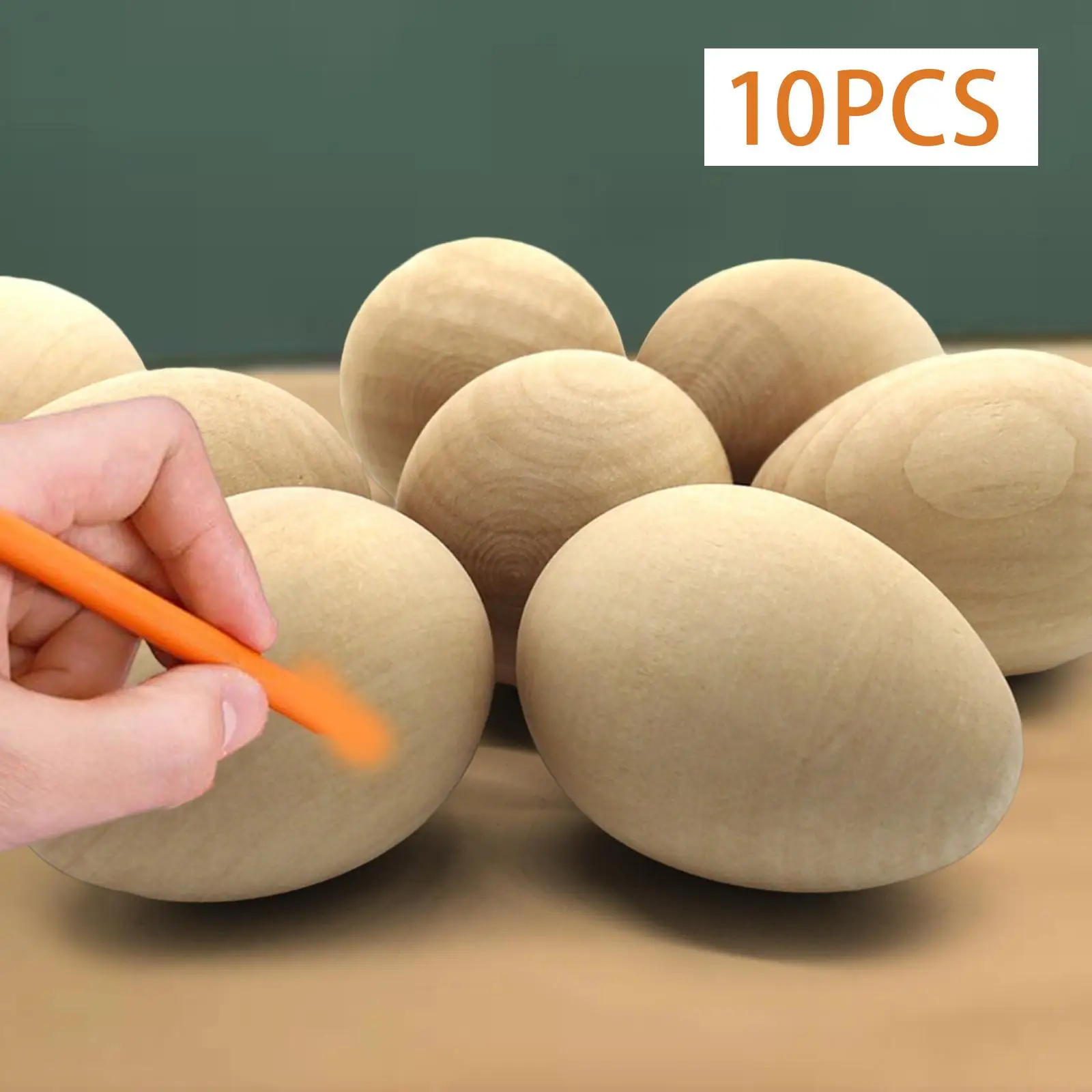 10x Wooden Blank Eggs Manual Graffiti Unfinished Wood Eggs with Flat Bottom for DIY Crafts