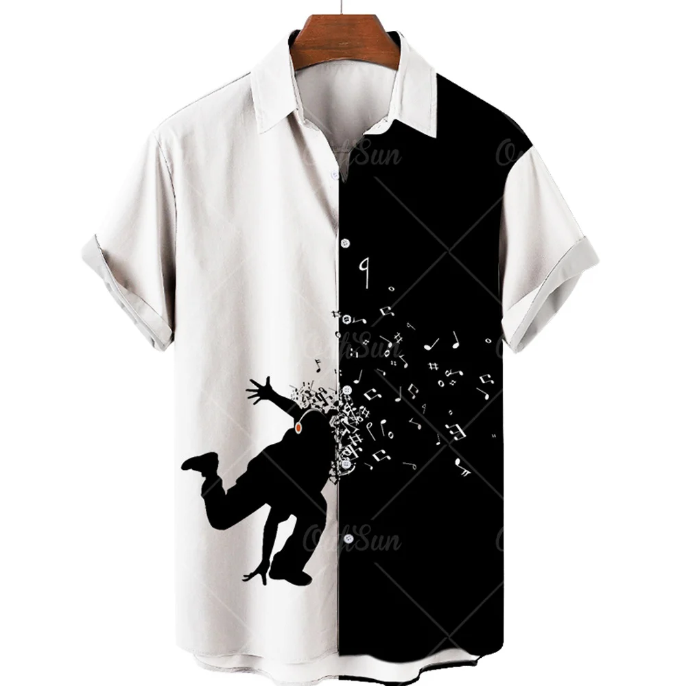 Men's Hawaiian Beach Shirt Short Sleeved Casual Black And White Lapel Tropical Style Versatile Custom Clothing Loose And Enlarge