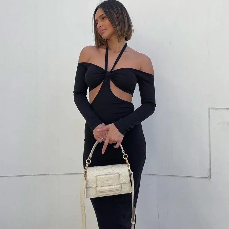 

Sexy Bodycon Dress Off Shoulder Dresses Woman Long Gowns Knitted Black Club Summer Dress