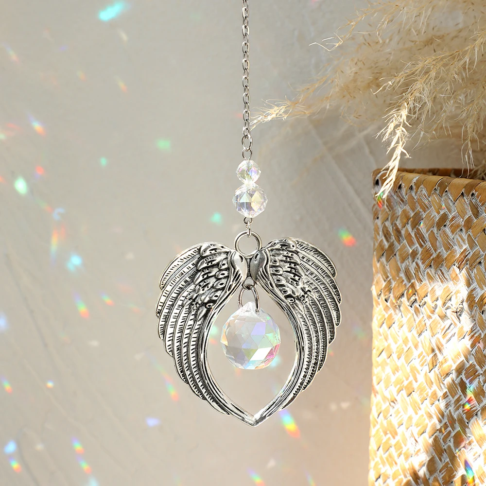 Angel Suncatcher Car Crystal Hanging Ornament Angel Wing Crystal Sun Catcher Garden Decoration Glass Prisms Rainbow Window Decor