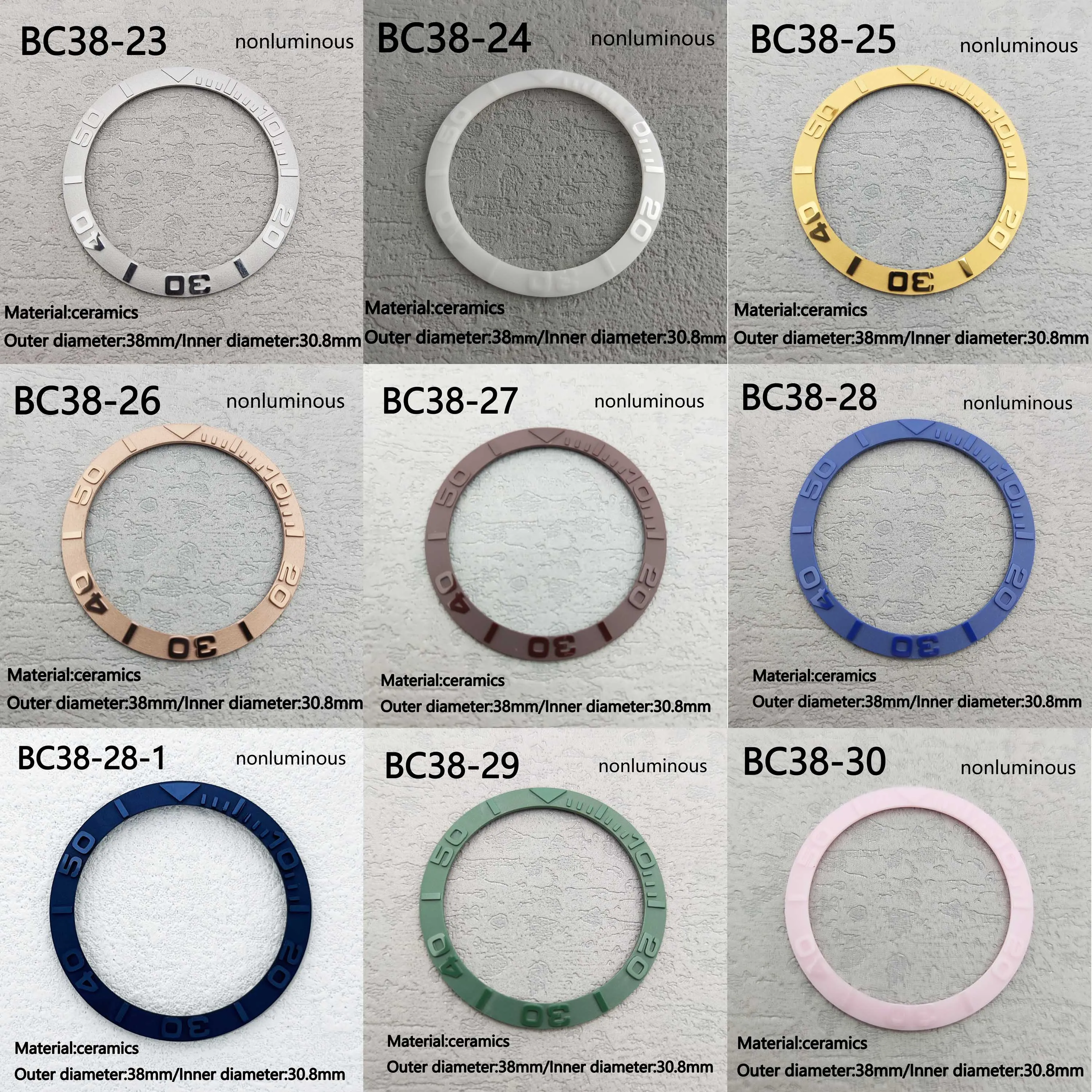 38mm Ceramic Bezel Fit GMT/SUB Watch Inserts Suitable for 40mm Men's Watch Accessories Inner Luminous Bezel