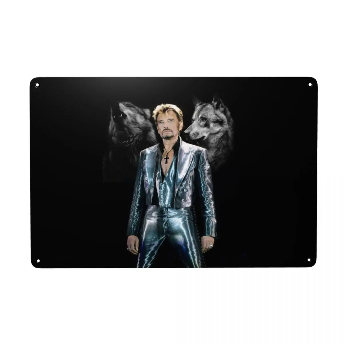 

Johnny Hallyday With Wolf Signs Custom Retro French Rock Singer Metal Plaques for Gate Garden Yard Man Cave Bar Home Decor