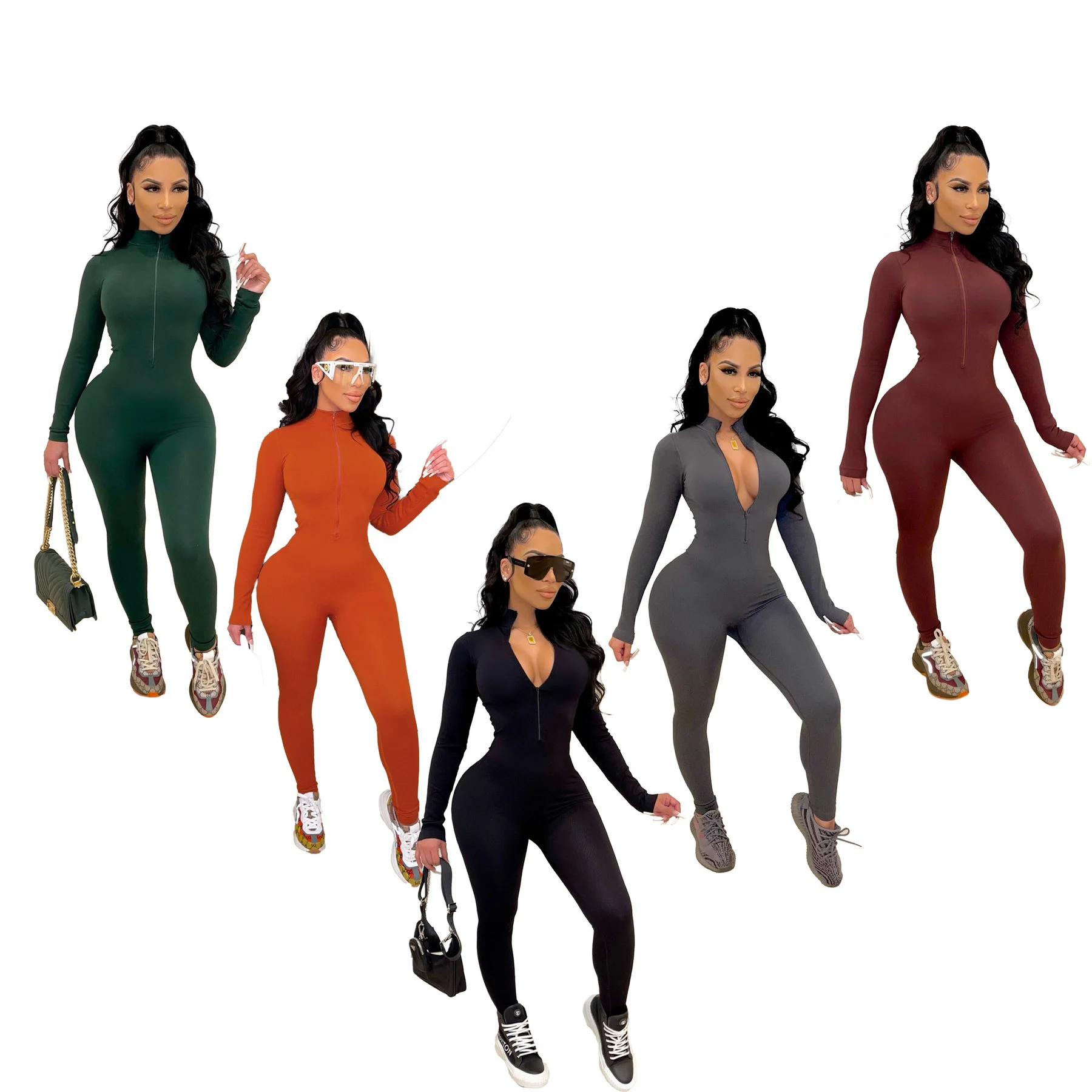 

Cutubly Jumpsuits One Piece Zipper Solid O Neck Women Long Sleeve Jumpsuit Club Streetwear Elegant Party 2022 Autumn Rompers