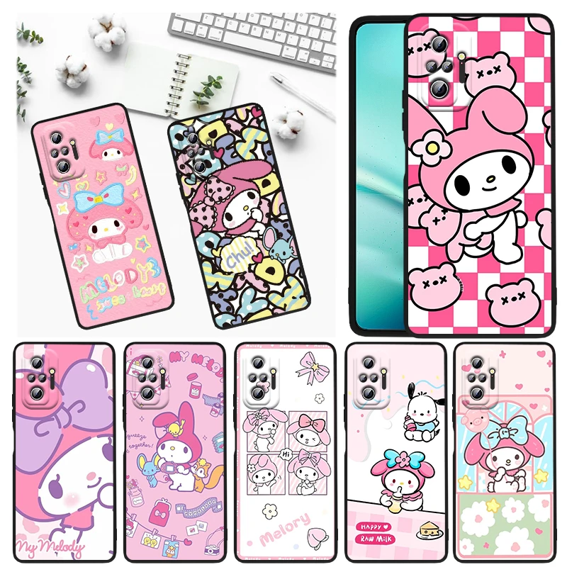 

Sanrio Melody Cartoon Cute Phone Case For Xiaomi Redmi Note 12 11E 11S 11 11T 10 10S 9 9T 9S 8T 8 Pro Plus 5G Black TPU Cover