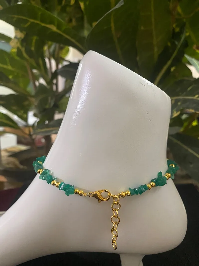Green agate anklet -- green agate jewelry -- Healing anklet