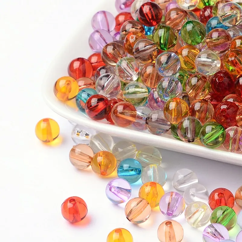 

500g Transparent Acrylic Beads Round Mixed Color about 8mm in diameter 2mm thick hole: 1.5mm about 2000pcs/500g