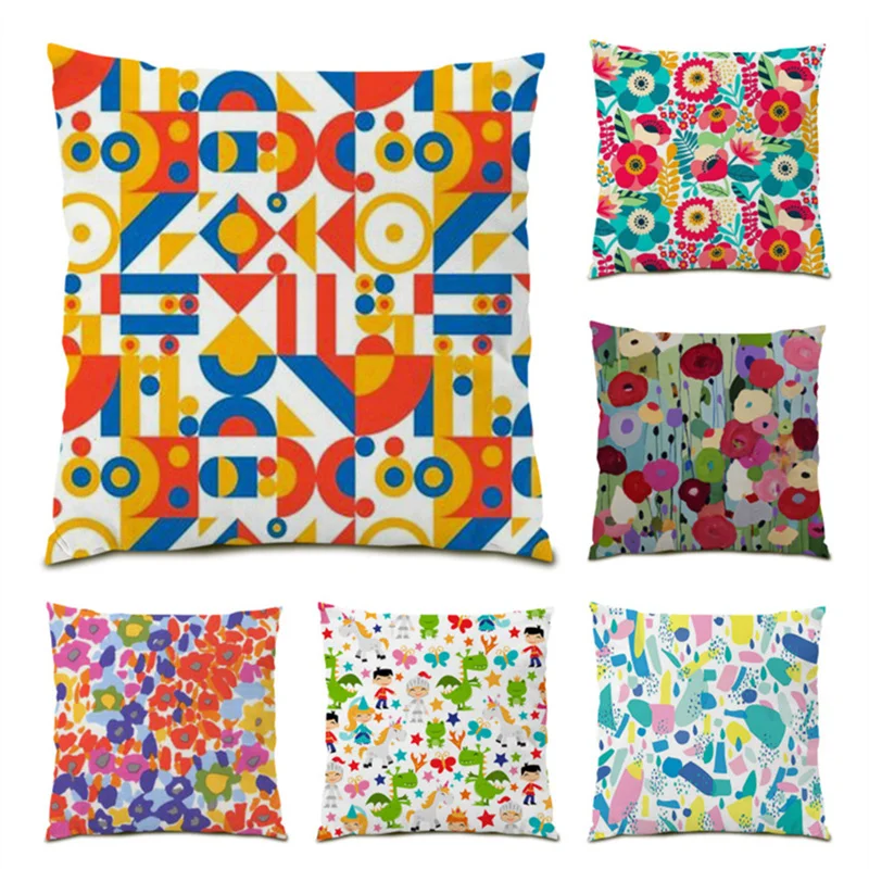 

Pillow Cover Polyester Linen 45x45 Cushions Cover Spot Textile Decoration Home Decor Color Block Pattern Ultra Soft Velvet E0557