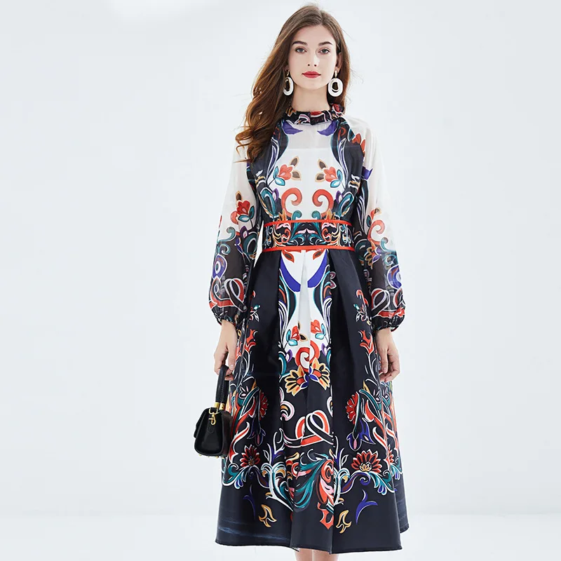 BRANGDY Европейское и американское яркое платье из шелковой пряжи с длинными