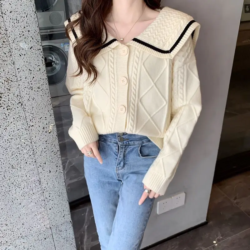 Вязаный кардиган с отложным воротником верхняя одежда однобортный свитер