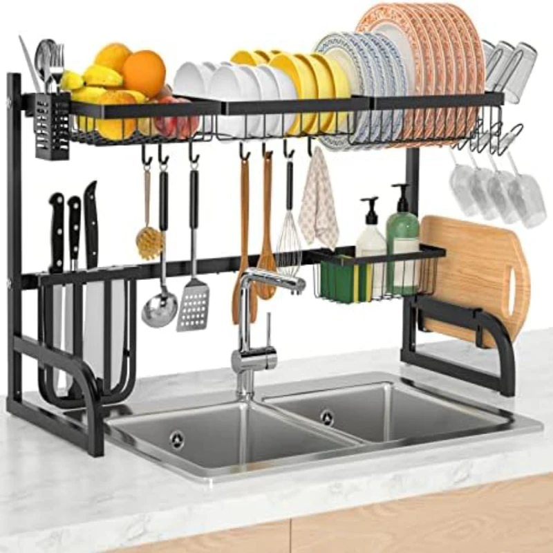 

The Sink Dish Drying , 2 Tier Adjustable Length Dish (33.5 Silverware holder Room storage Kitchen shelf organizer Utensil organ