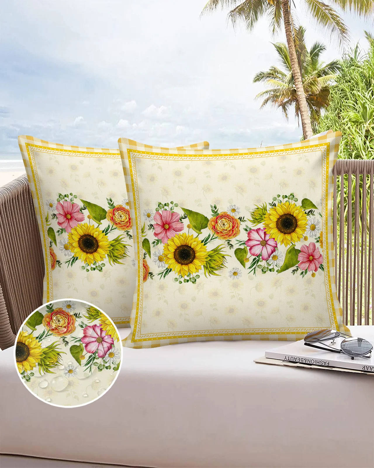 

Чехол для диванной подушки с рисунком подсолнуха, набор водонепроницаемых наволочек из хлопка и льна 40 × 40 45 × 45 60 × 60