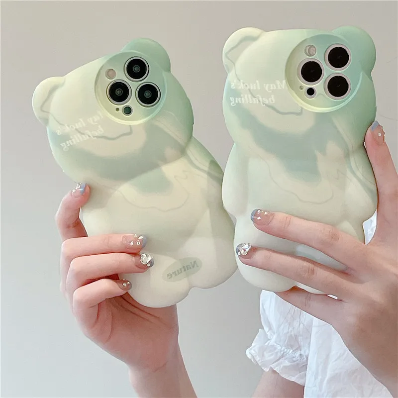 

Cartoon gradient rendering bear apple 11/12 for iPhone14PLUS/13PROMAX case anti-drop