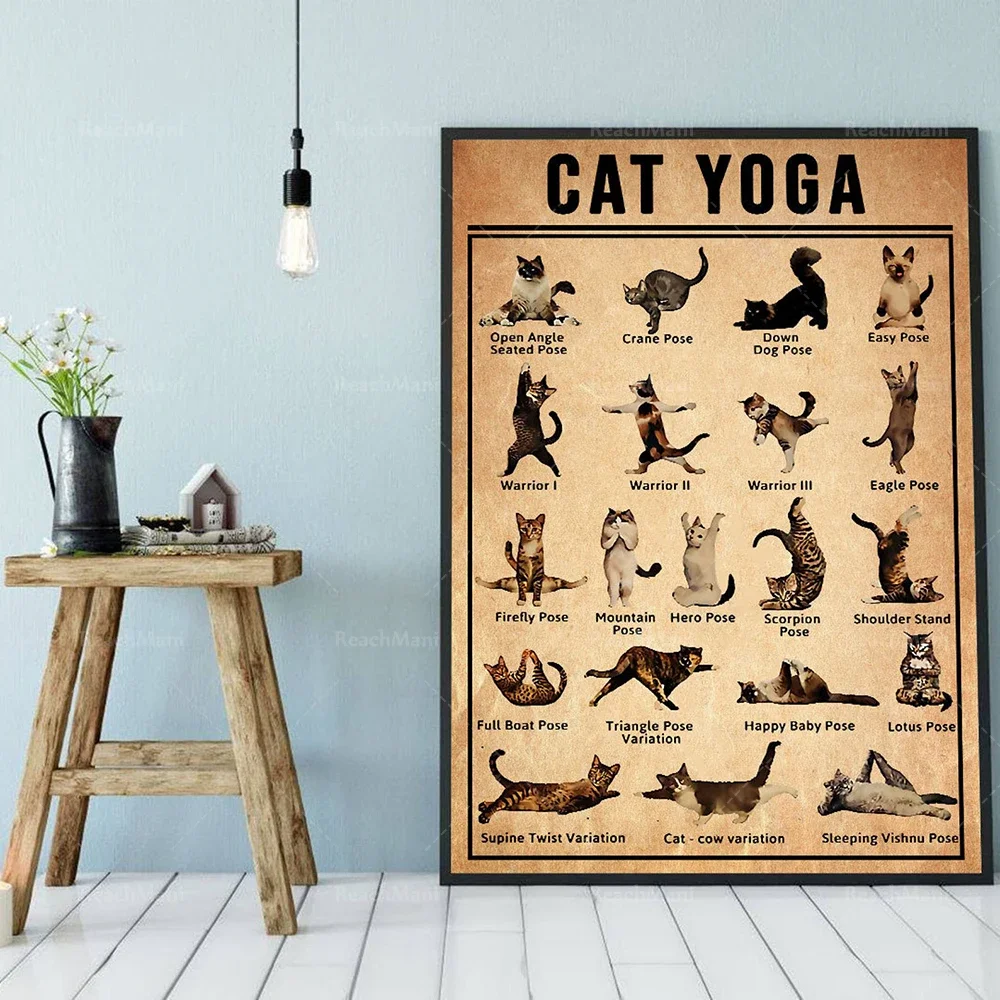 Плакат для йоги Айенгар Йога Аснас художественные принты с изображением кота