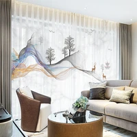 Custom Chiffon Sheer Curtain Window Drape for Bedroom Living Room Deer Trees Birds Landscape