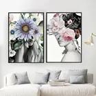 Постер в скандинавском стиле с изображением головы Женщины цветка бабочки художественный принт модная сексуальная женская Картина на холсте Современные картины гостиная домашний декор