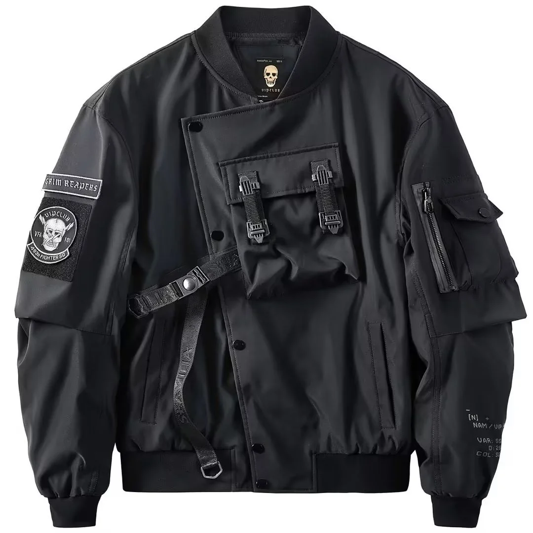 

Military Bomber Jackets Men Spring Autumn Black Multi-pocket Cargo Techwear High Street Varsity MA1 Coat Hip Hop Tactical Jacket