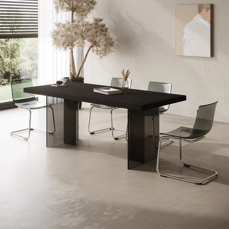 w restauracji z kamiennej płyty czysta czerń akrylowe zawieszenie prostokątne nowoczesne małe mieszkanie restauracja domowy stół do jadalni