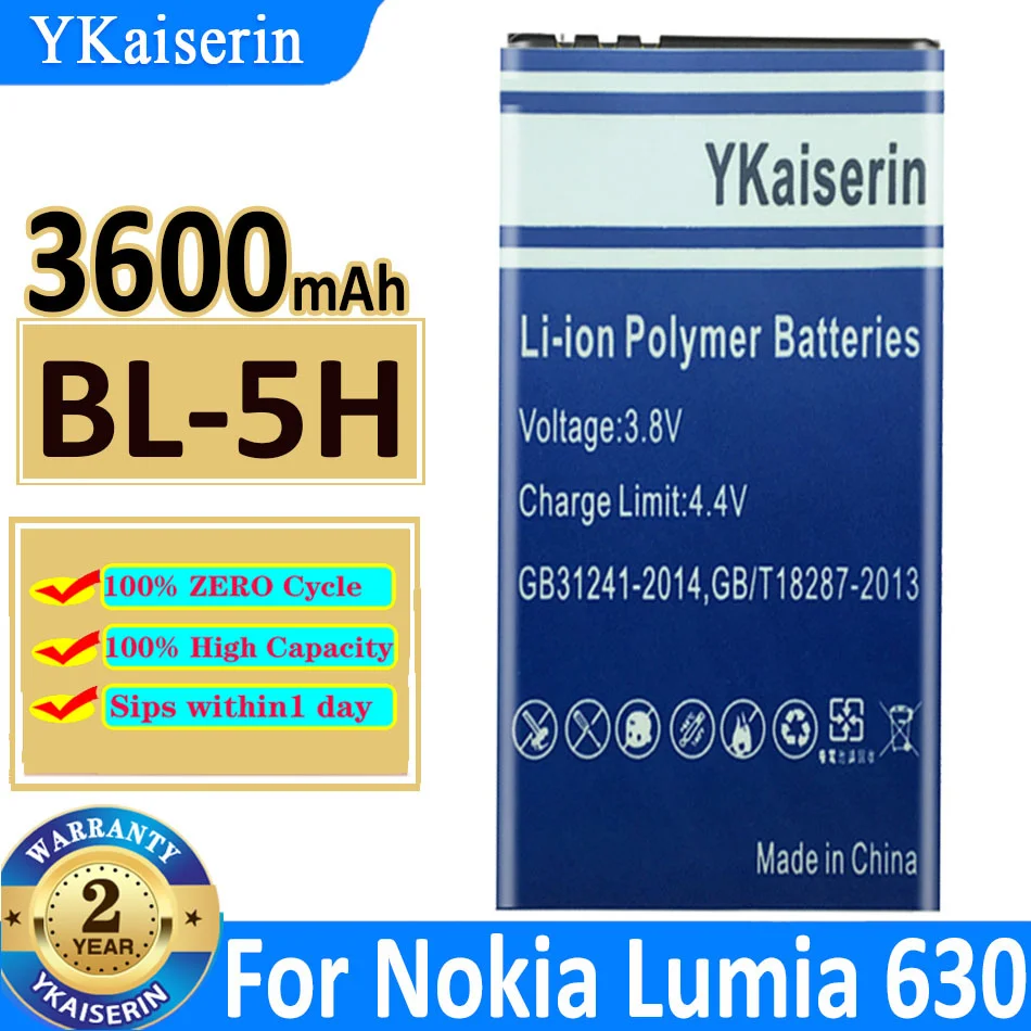 Аккумулятор ykaisсеребрин BL5H BL 5H BL-5H 3600 мАч для Nokia Lumia 630 38 635 636 Lumia630 RM-977 батареи +