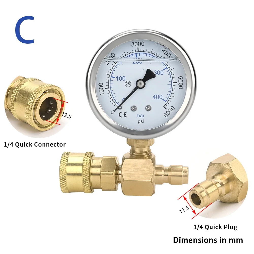 

Измеритель давления для мойки высокого давления, ручной прибор для мойки высокого давления G1/4 дюйма, 400 бар, 6000 фунтов на кв. дюйм
