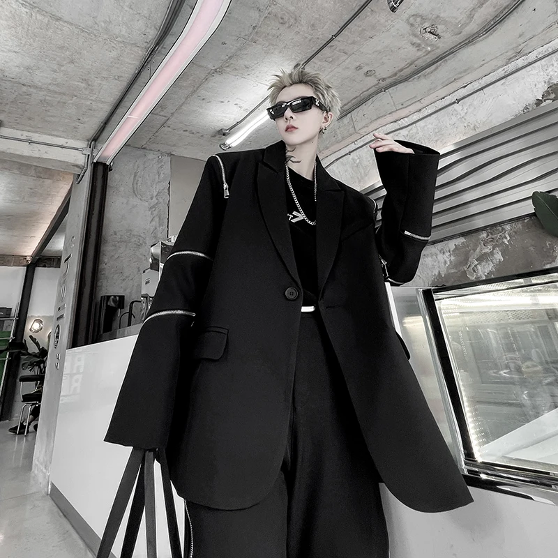 2024 Autumn New Suit Men's High Sense Ins Internet Celebri Pu Shuai Zip-up Decorative Fashion Brand Clothing s