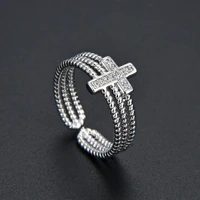 coconal fashion women men punk cross simple multilayer zircon open ring adjustable vintage exquisite charm ring jewelry gift
