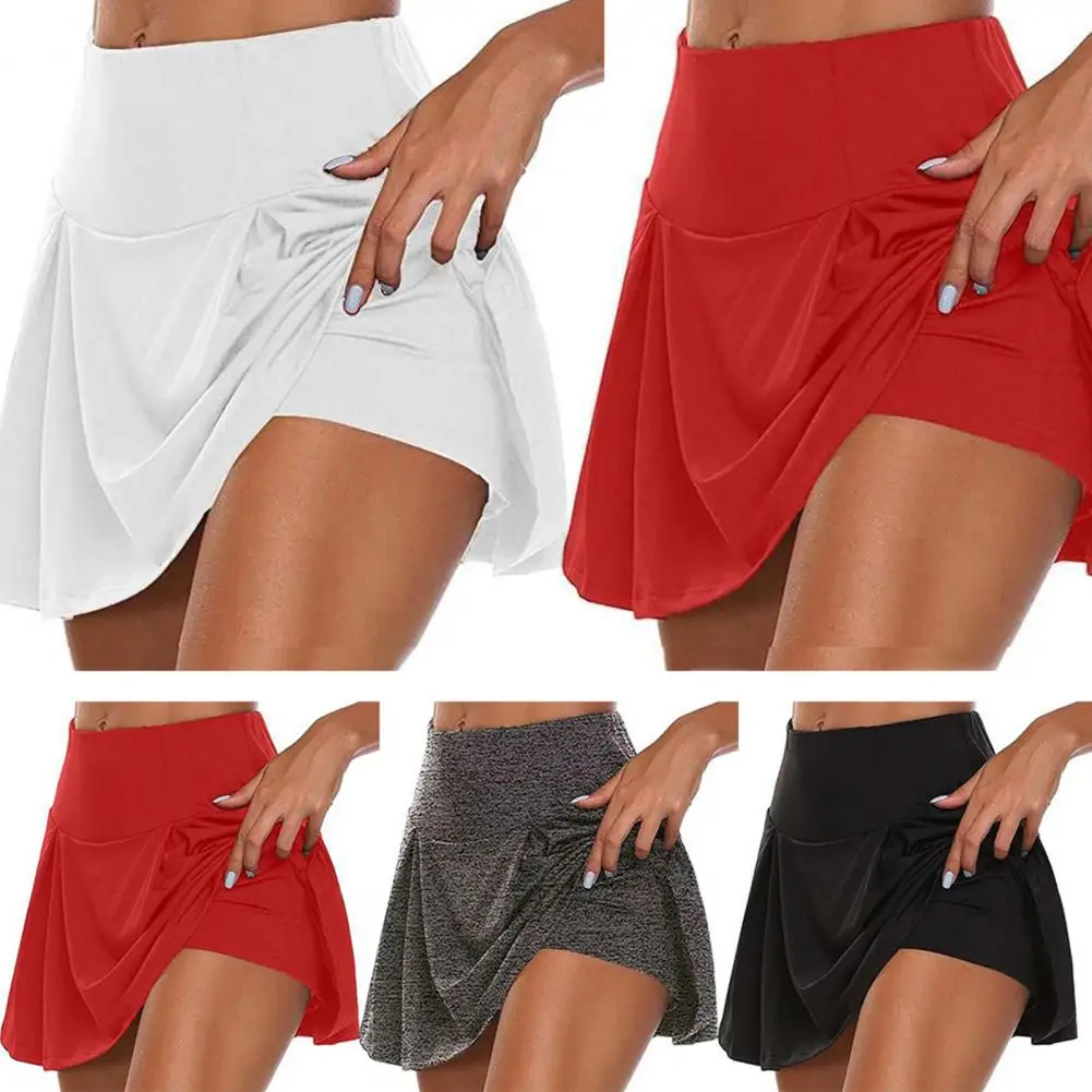 

Athletic Shorts Solid Color Sports Skirt Opaque Cute Casual Mini Flared Plain Pleated Skirt with Shorts for Sport