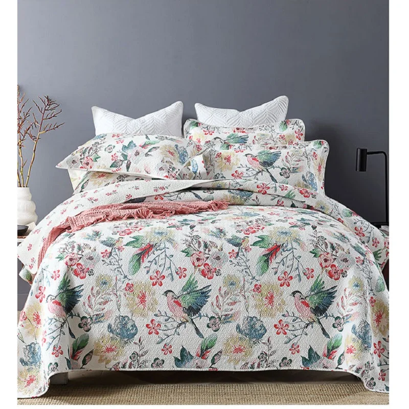 

Quilted+Pillowcase Bedspread Summer Quilt Comforter Flowers Print Blanket Duvet Plaid Patchwork Bed Cover for Adults Home 3pcs