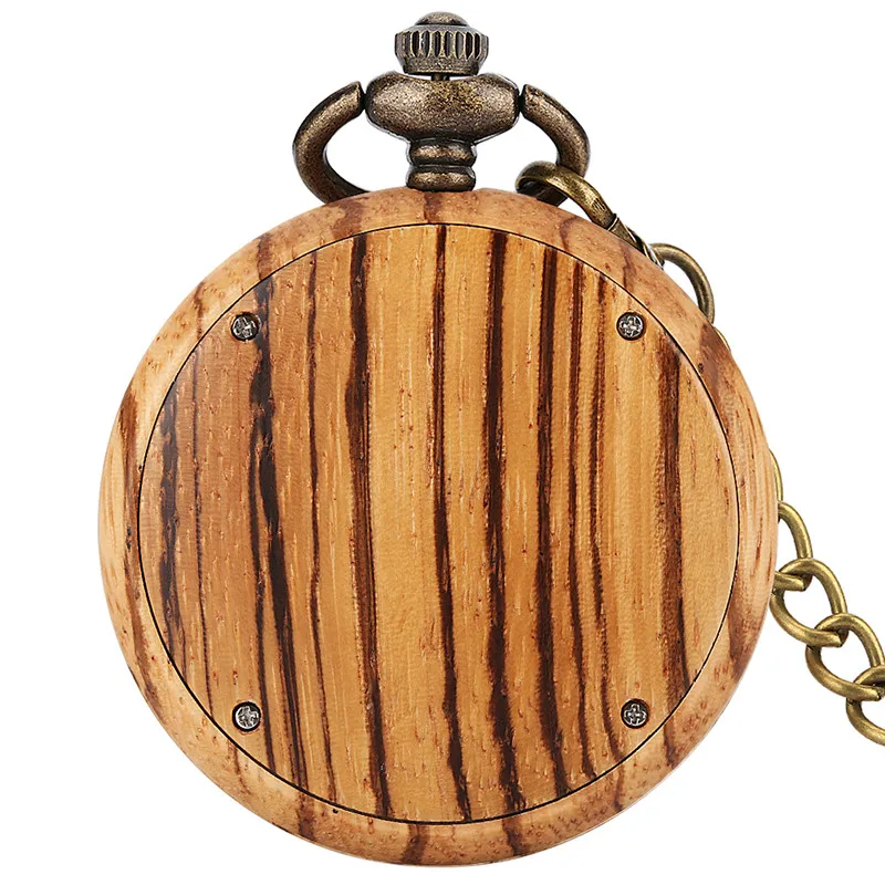 Antique Style Wood Pocket Watch Natural Wooden Quartz Analog Watches for Men Women Luminous Hands Pendant Necklace Chain Gift