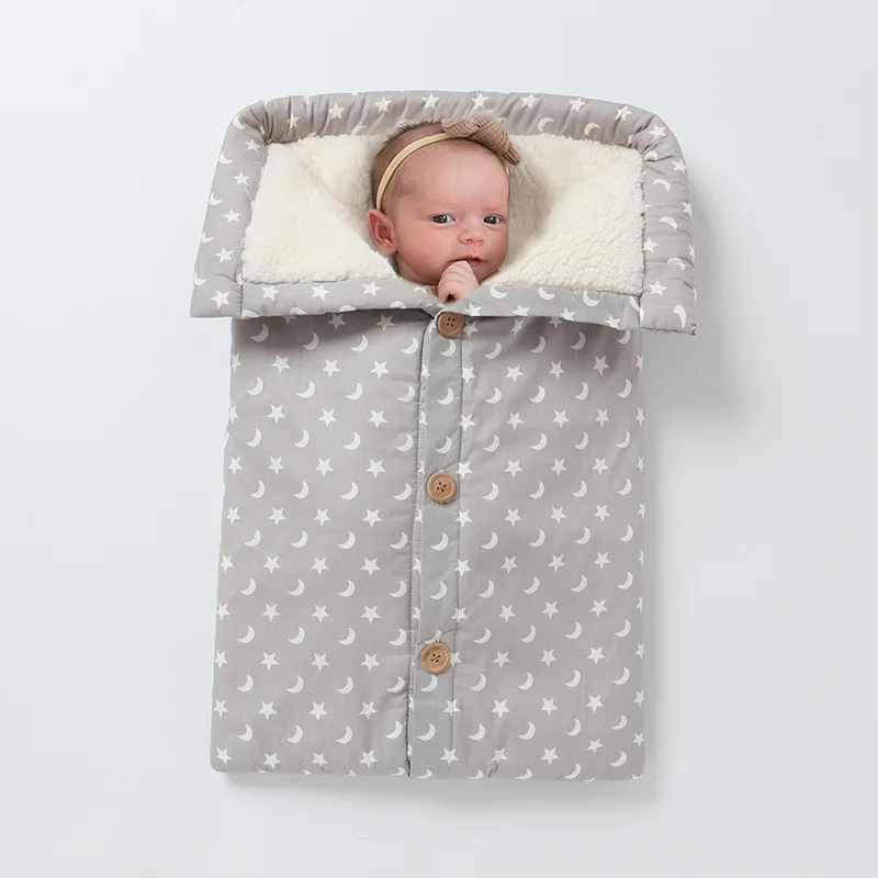 

Newborn Star Moon Lamb Warm Soft Wrap Swaddle Cotton Thicken Cocoon for Baby Blanket Baby Sleeping Bag Envelope for Sleepsack