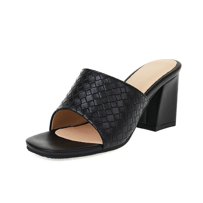 

32-48 Women's Shoes Summer Slippers Block 8cm High Heel Open Toe Sandals Summer
