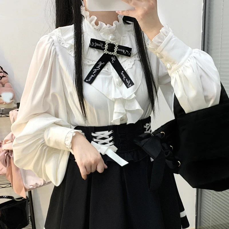 Элегантная Готическая кружевная Женская офисная блузка Y2k модная рубашка с