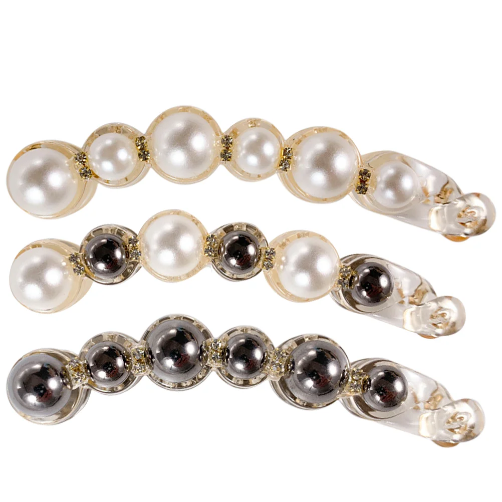 

3 Pcs Pearl Hair Clip Banana Clips Women Styling Xiaoxiangfeng Girls Ponytail Accessories Plastic Tool Thick Miss