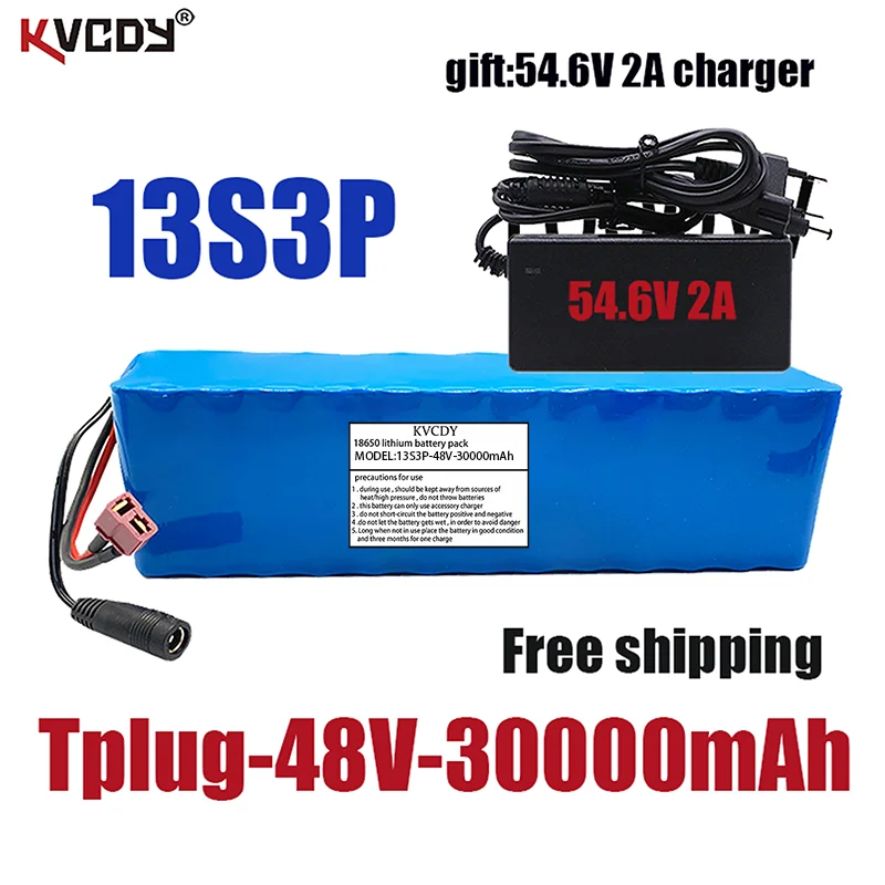 

1000W 13S3P 48V 30000Mah Lithium Ion Batterij Batterij For A 54.6V E-Fiets elektrische Fiets Scooter Ontmoette Bms + 54.6V Lader