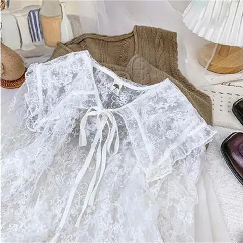 Женская рубашка на шнуровке, элегантная летняя модная повседневная прозрачная блузка в Корейском стиле с круглым воротником и вышивкой в стиле ретро