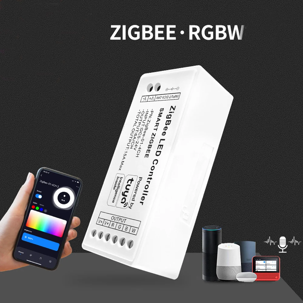 

Умный регулятор светодиодной ленты Tuya Zigbee 3,0, регулятор яркости, 12 В постоянного тока, RGB/ RGBW / RGBCW/CCT, смарт-принадлежности Mqtt, голосовое управл...