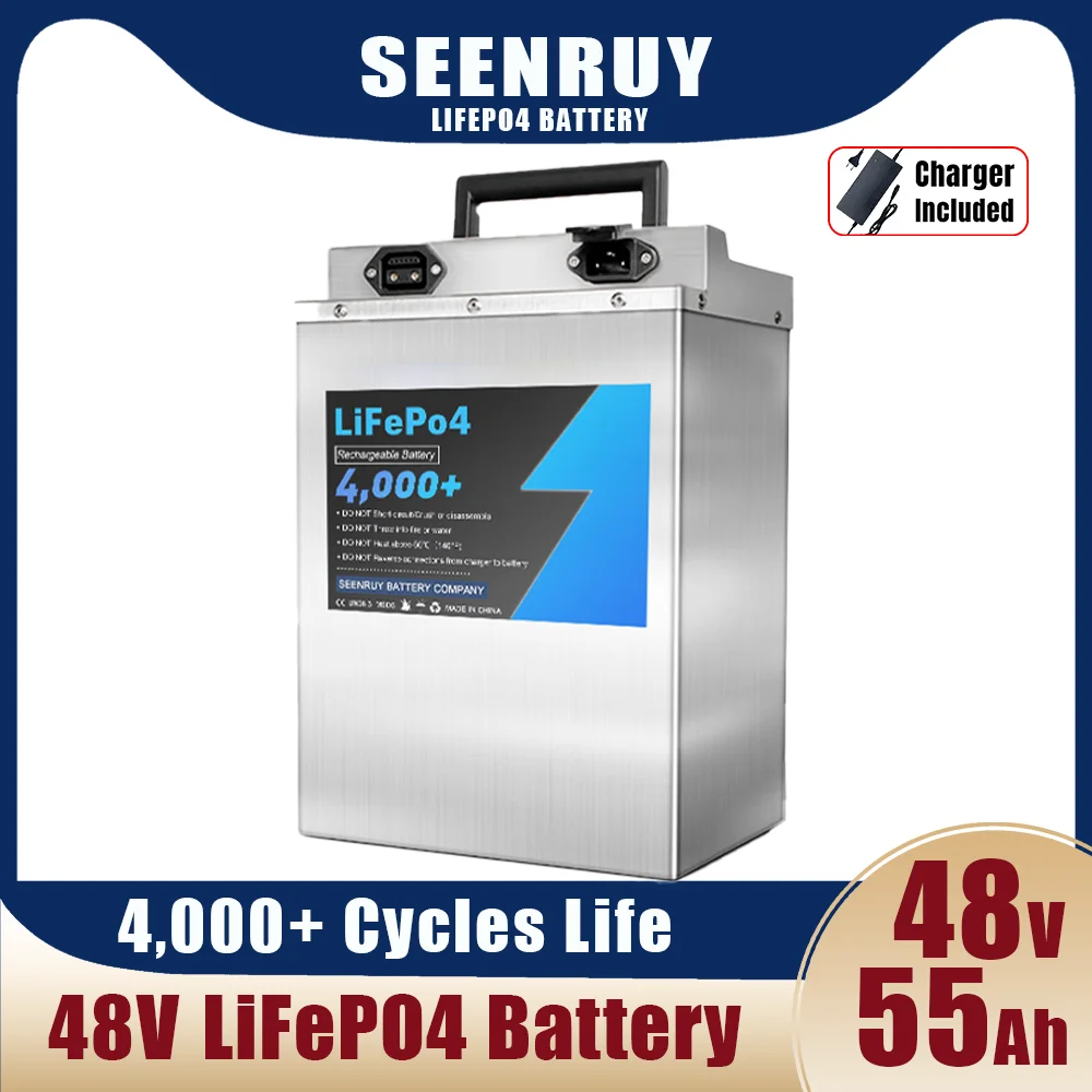 

48V 55Ah Lifepo4 Battery Pack Built-in BMS 1000W 2000W for Electric Wheelchair Takeaway Motorcycle Tricycle with 10A Charger