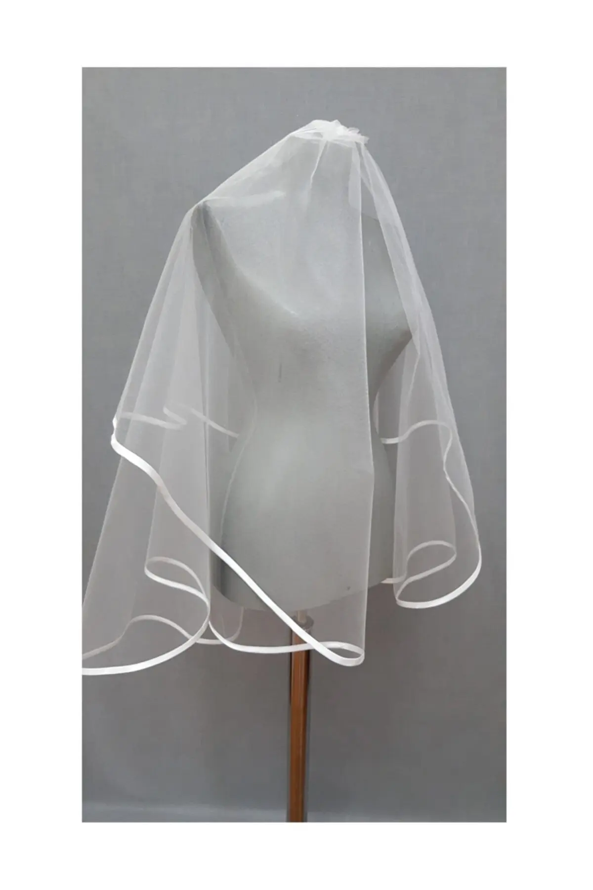 

2022 new Off White European Tulle Satin Piping Wavy 2 Layer Wedding Veils 1mt-Boy 1mt-50cm Top adana Bridal Wedding Marriage