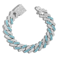 hiphop 14mm rhombus cuban link chain bracelet for men women iced out aaa rhinestones blue cuban chain bracelets punk jewelry new